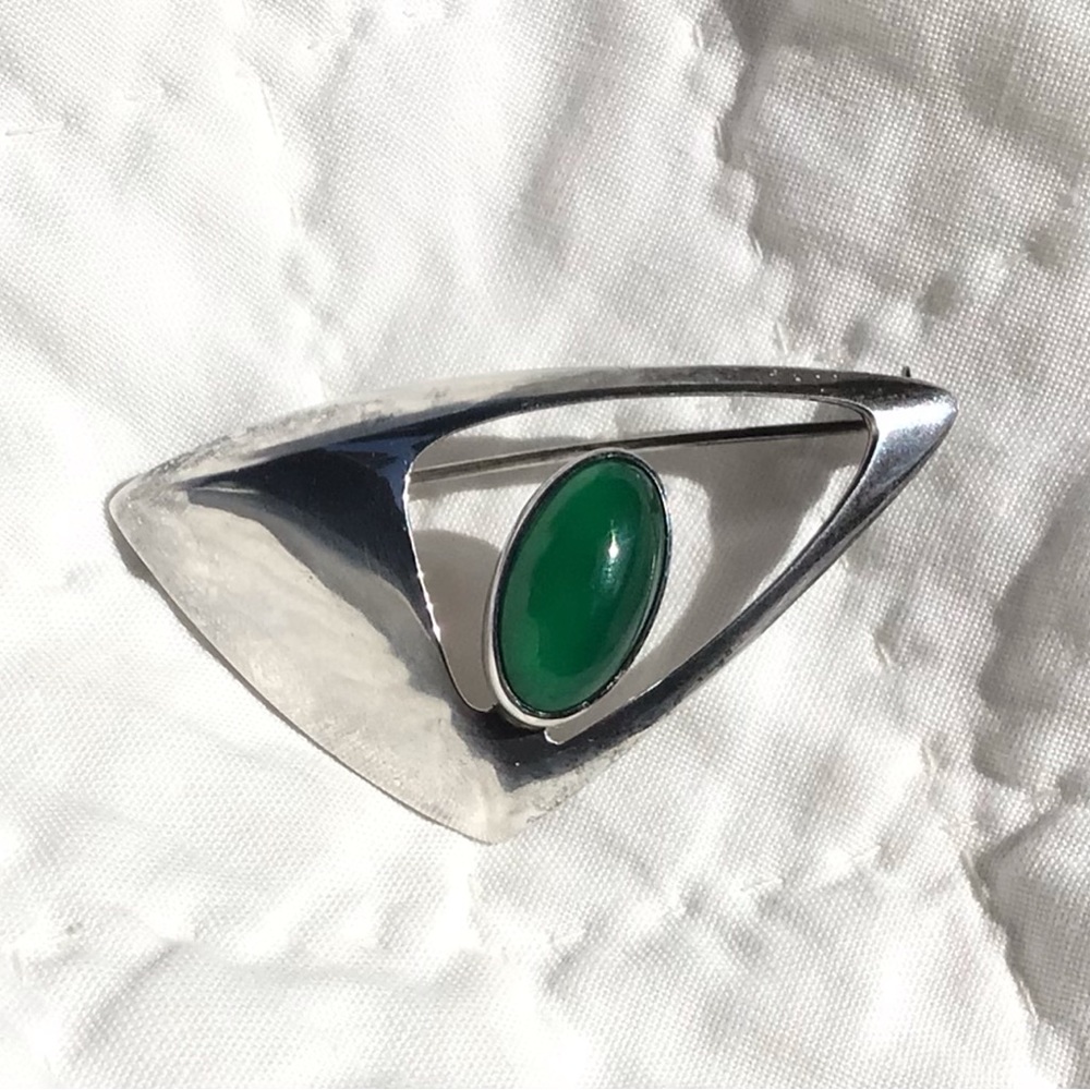 Niels Erik From Denmark Sterling Silver Atomic Brooch Chrysoprase Modernist